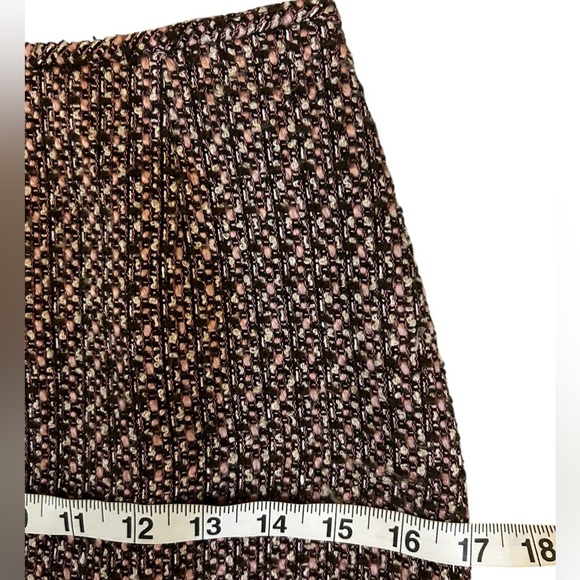 Women’s Pink Black White Tweed Pencil Skirt Velvet Fringe Trim Size 2 - Picture 10 of 11